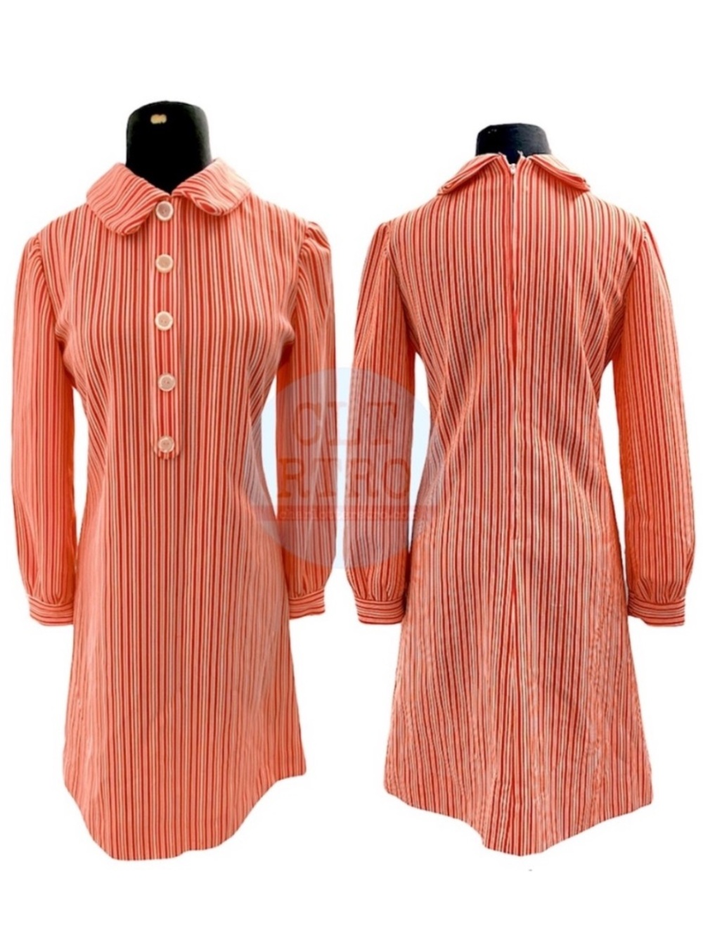 60s vtg Orange Stripe Double Knit Dress